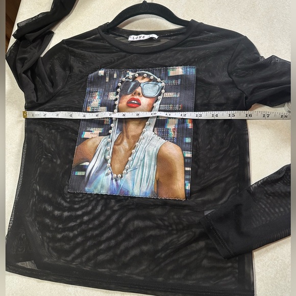 Love J Women's Black Cropped Mesh Top size S - Picture 5 of 7